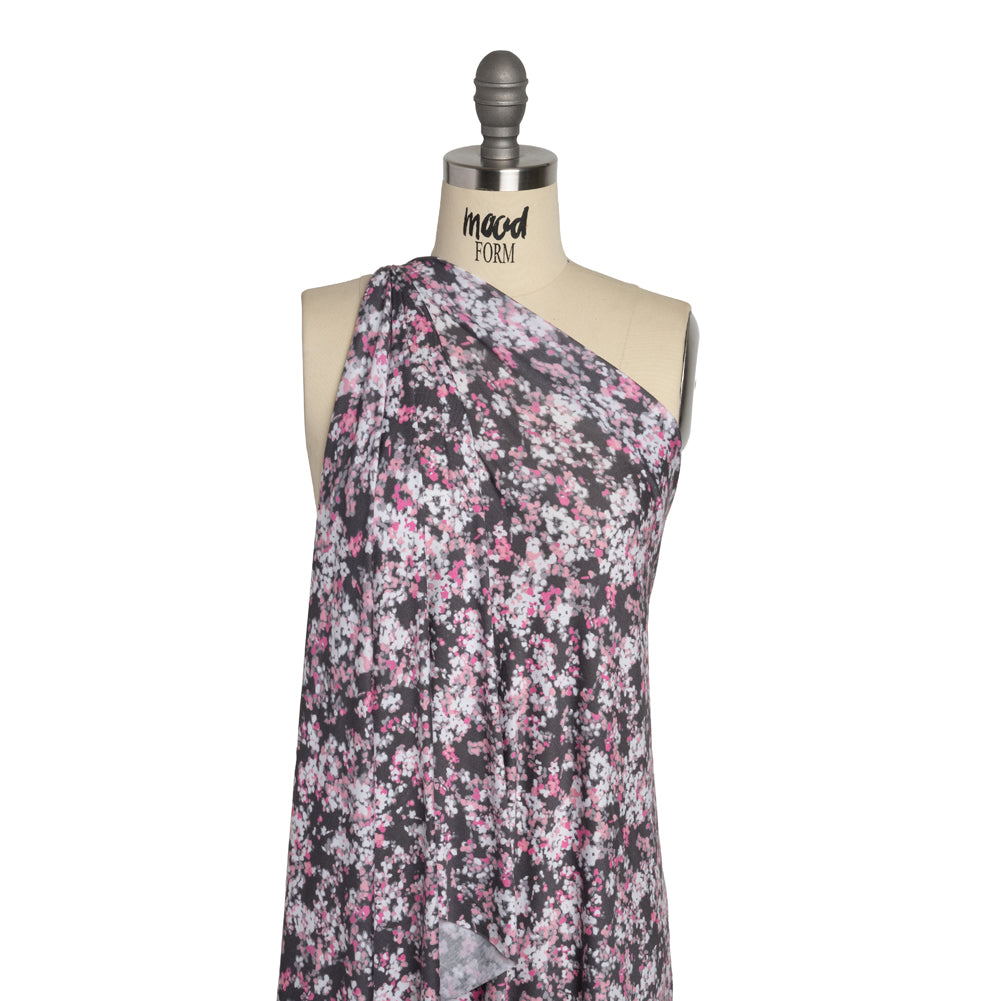 Stretch Rayon Jersey - Pink and Charcoal Gray Floral Drape