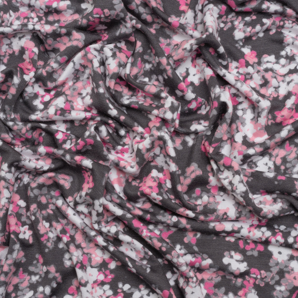 Stretch Rayon Jersey - Pink and Charcoal Gray Floral