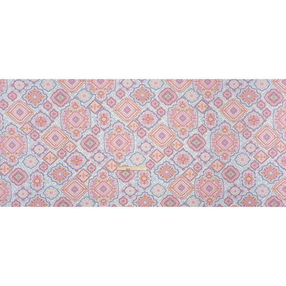 Stretch Polyester Jersey - Pale Pink, Baby Blue, and Golden Yellow Geometric Medallions Full