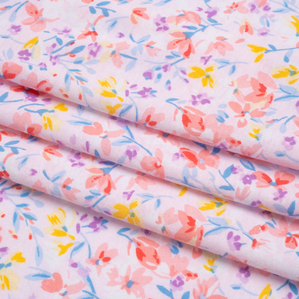 Cotton Jersey - Pink, Blue and Yellow Little Flowers Folded
