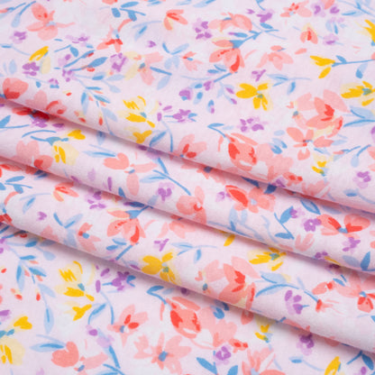 Cotton Jersey - Pink, Blue and Yellow Little Flowers Folded