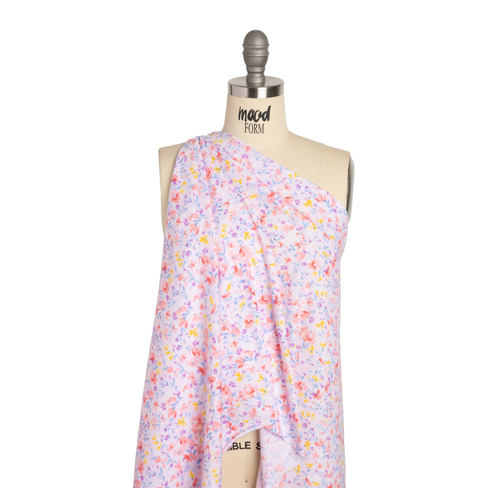Cotton Jersey - Pink, Blue and Yellow Little Flowers Drape