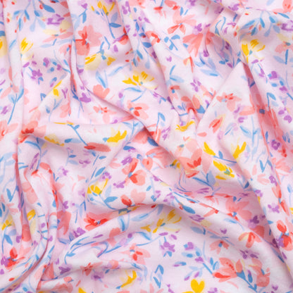 Cotton Jersey - Pink, Blue and Yellow Little Flowers