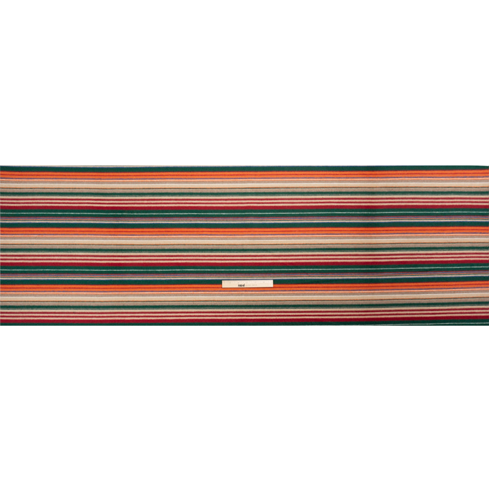 Italian Tan, Green and Red Barcode Stripes Brushed Wool Blend Twill Full