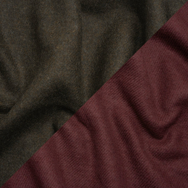 Italian Maroon and Brown Wool Blend Double Cloth Twill