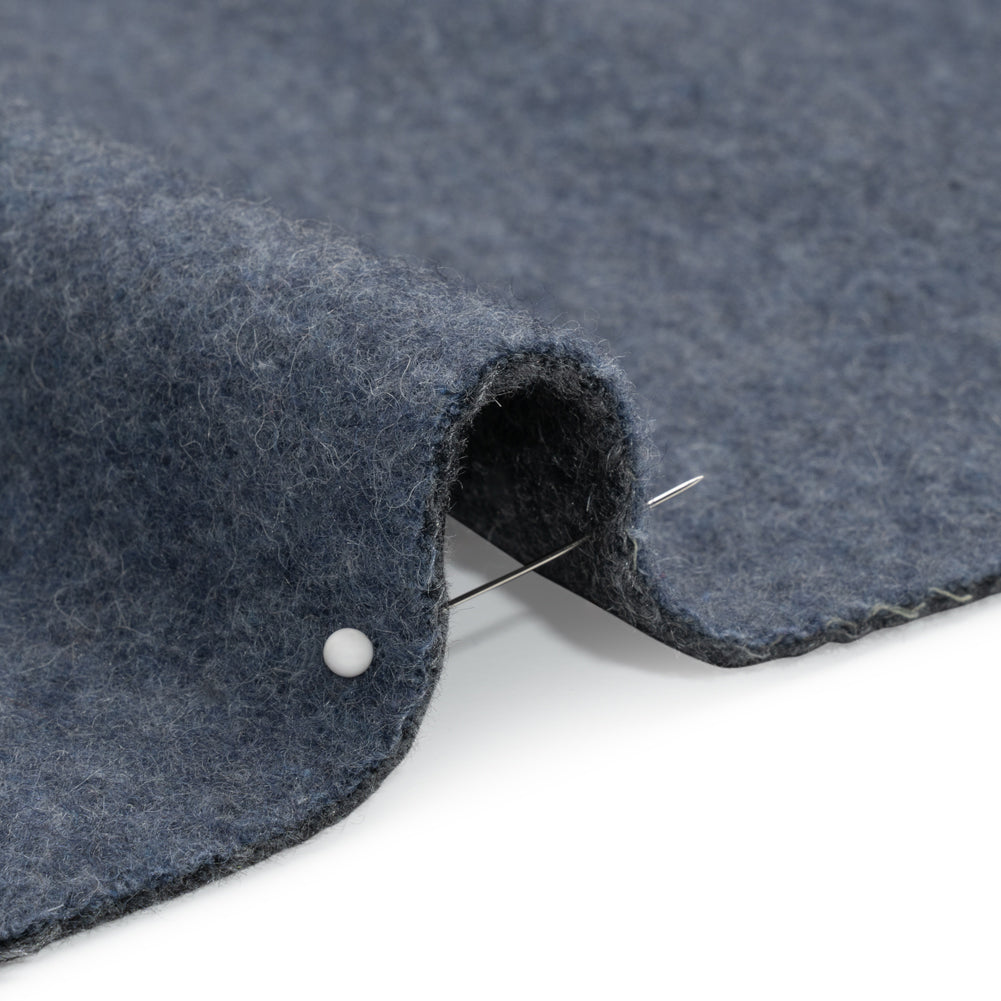 Italian Blue and Gray Brushed Wool and Polyester Double Cloth Coating Detail
