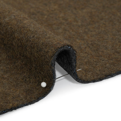 Italian Olive and Charcoal Brushed Wool and Polyester Double Cloth Coating Detail