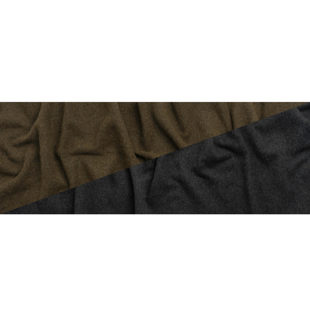 Italian Olive and Charcoal Brushed Wool and Polyester Double Cloth Coating Full