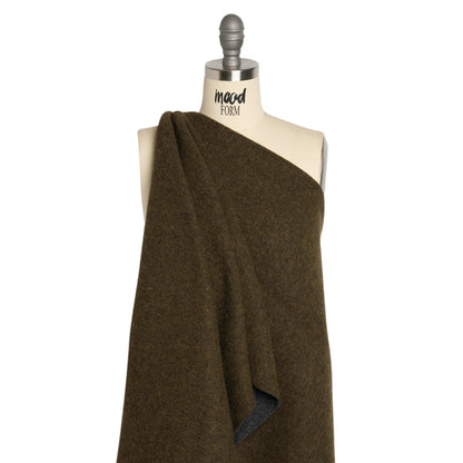Italian Olive and Charcoal Brushed Wool and Polyester Double Cloth Coating Drape