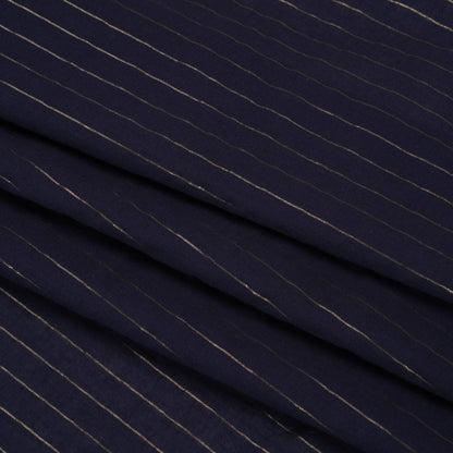 Famous Australian Designer Navy Cotton Voile with Metallic Gold Pinstripes Folded