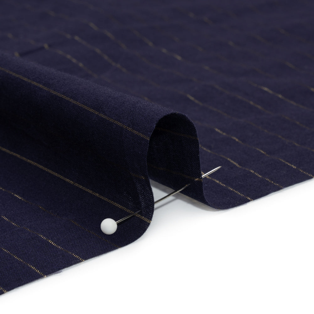 Famous Australian Designer Navy Cotton Voile with Metallic Gold Pinstripes Detail