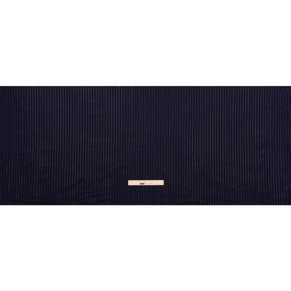 Famous Australian Designer Navy Cotton Voile with Metallic Gold Pinstripes Full