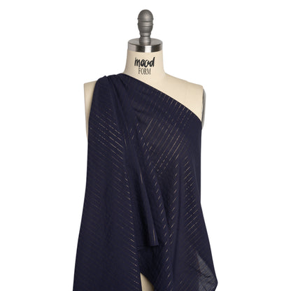 Famous Australian Designer Navy Cotton Voile with Metallic Gold Pinstripes Drape