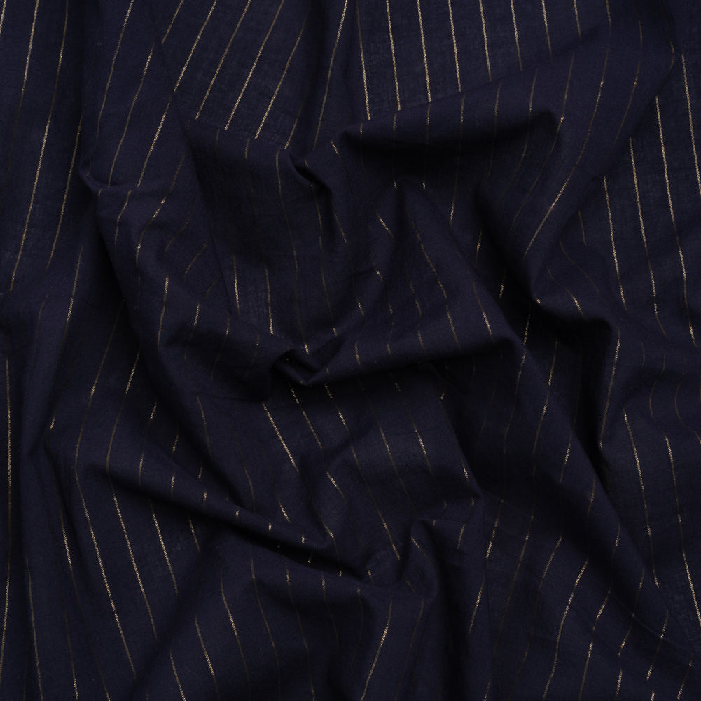 Famous Australian Designer Navy Cotton Voile with Metallic Gold Pinstripes