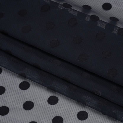 Famous Australian Designer Navy Polyester Chiffon with Satin Burnout Polka Dots Folded