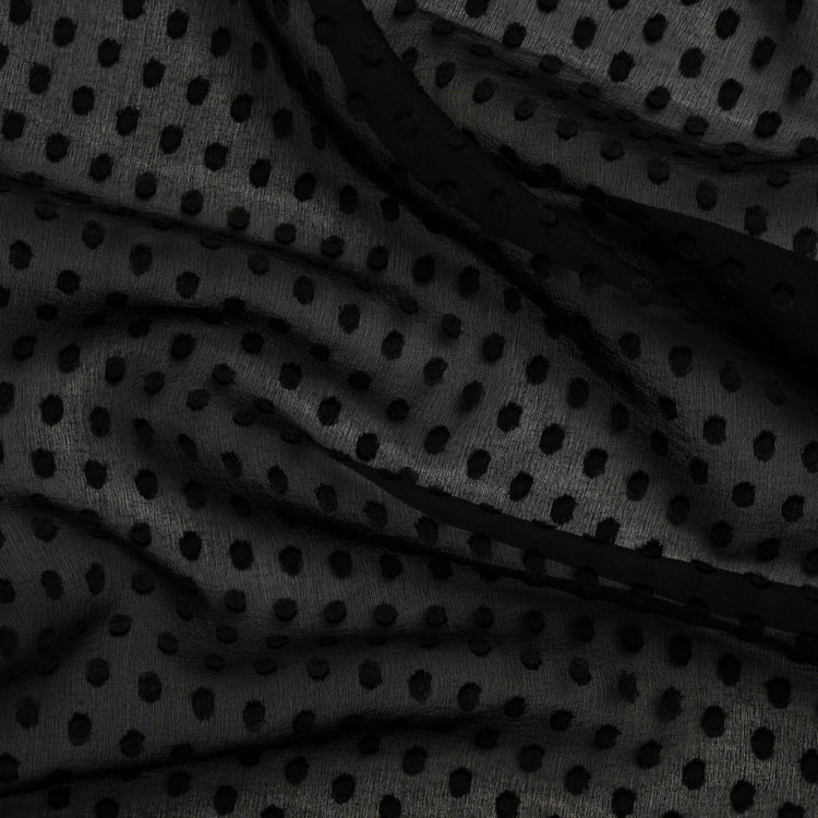 template--25130090922057__main-Famous Australian Designer Black Textured Burnout Polka Dots Silk and Viscose Georgette