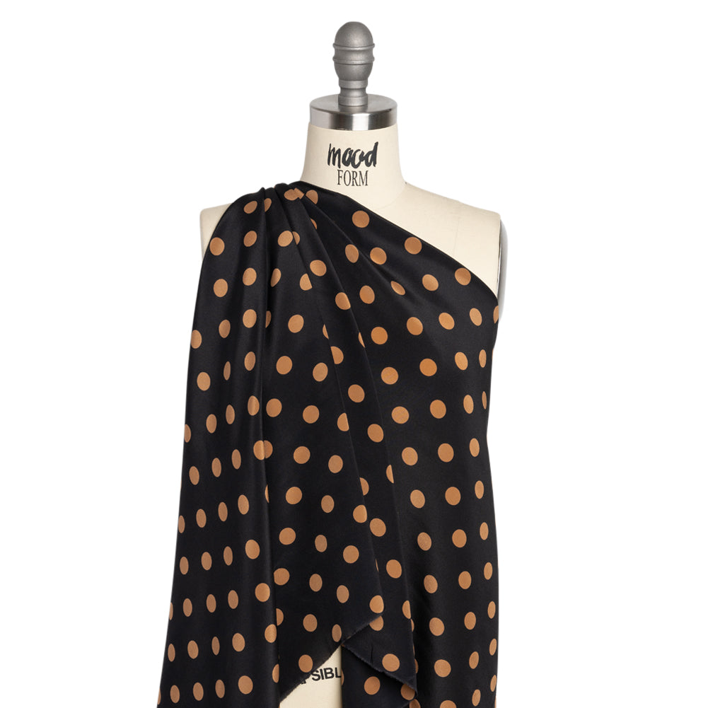 Famous Australian Designer Black and Gold Polka Dot Silk Crepe de Chine Detail