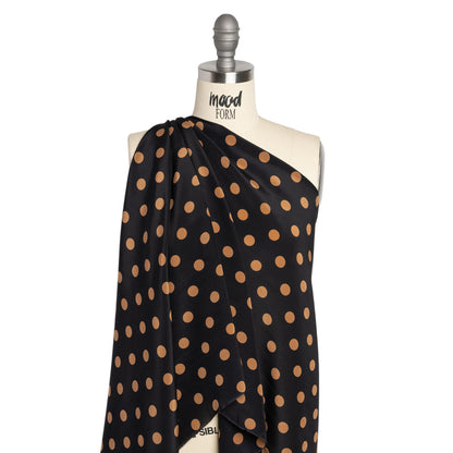 Famous Australian Designer Black and Gold Polka Dot Silk Crepe de Chine Detail