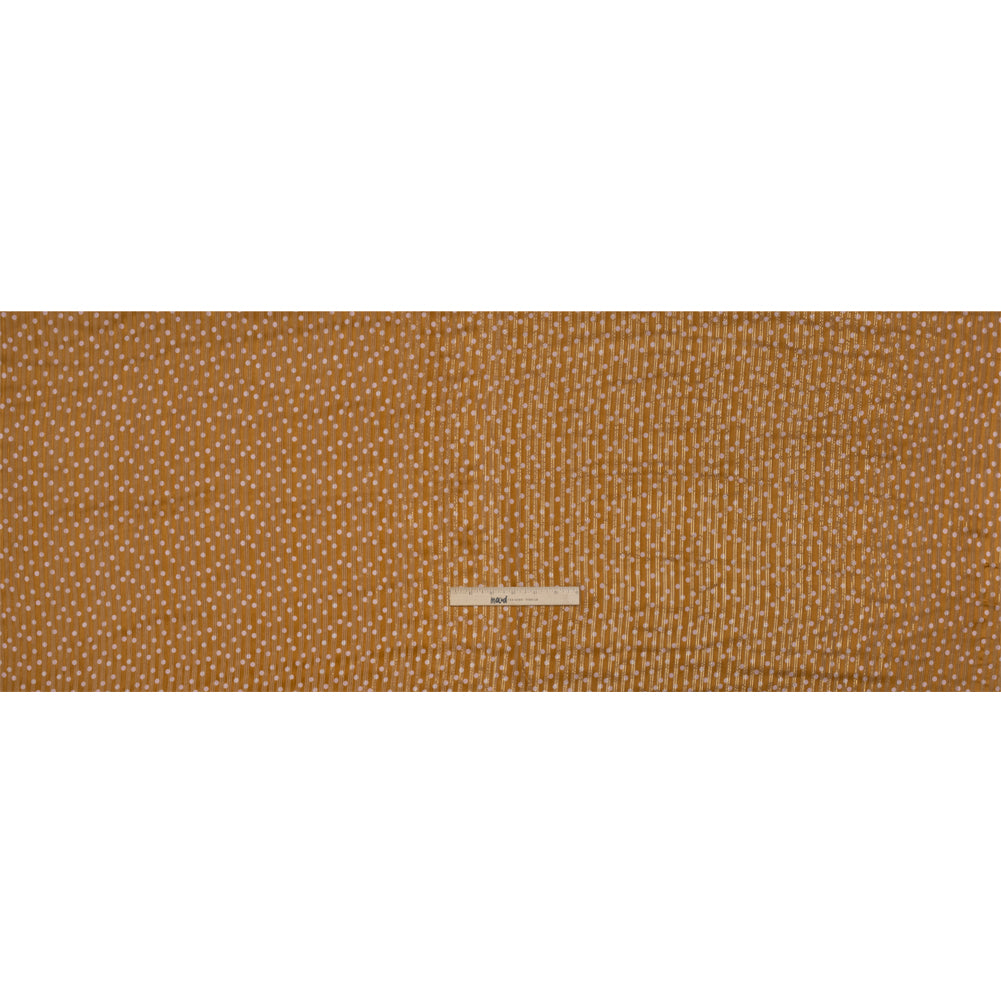 Famous Australian Designer Brown and Pink Polka Dot Silk Burnout Stripe Satin with Metallic Pinstripes Full