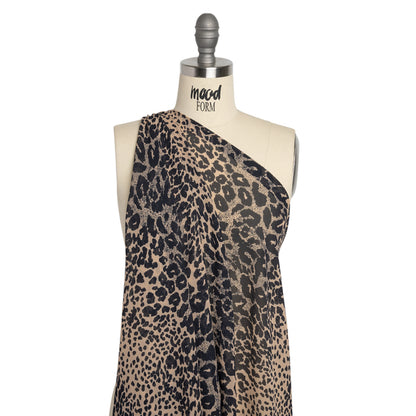 Famous Australian Designer Beige and Black Animal Spots Viscose Georgette Detail