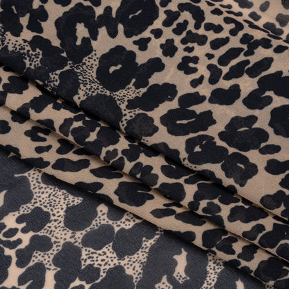 Famous Australian Designer Beige and Black Animal Spots Viscose Georgette Full