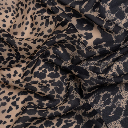 Famous Australian Designer Beige and Black Animal Spots Viscose Georgette