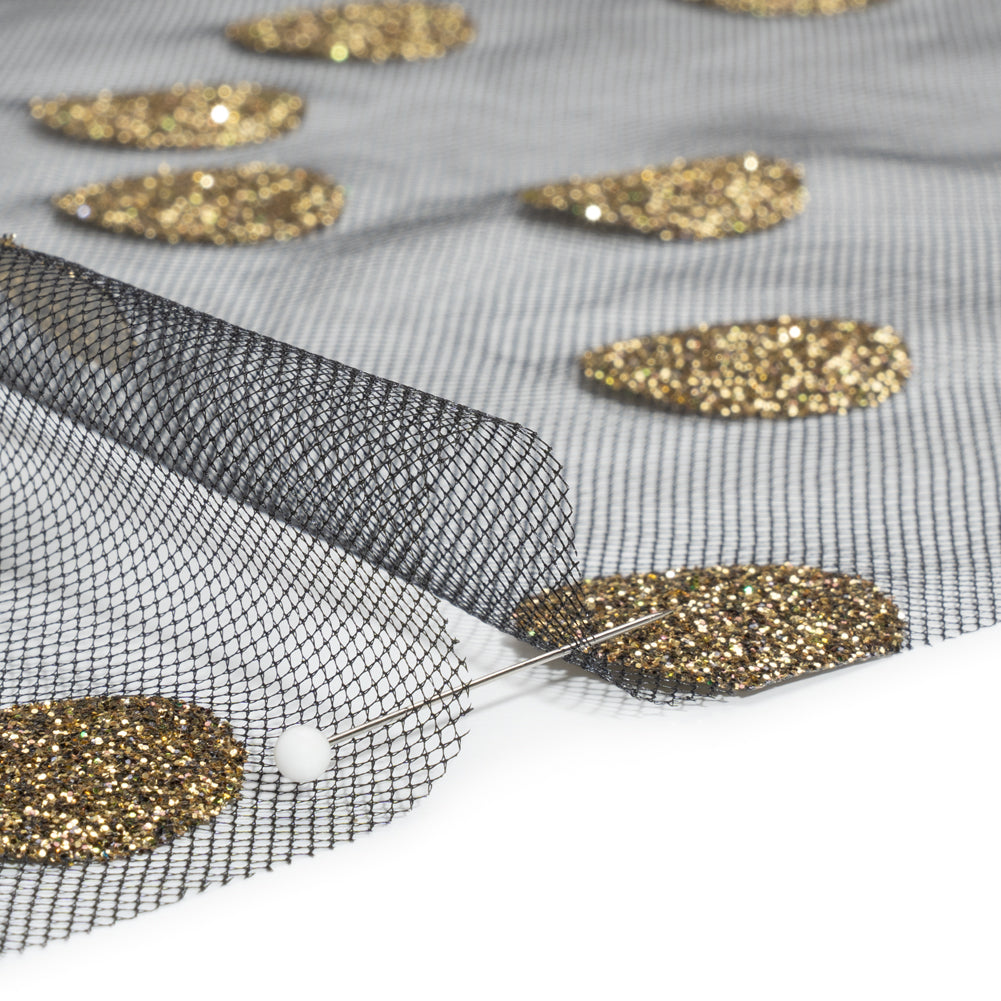 Famous Australian Designer Black and Gold Glitter Polka Dots Tulle Detail