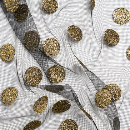 Famous Australian Designer Black and Gold Glitter Polka Dots Tulle