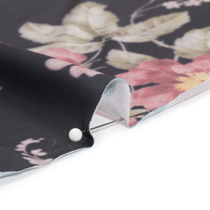 Famous Australian Designer Charcoal, Pink and Green Floral Stretch Polyester Jersey Detail