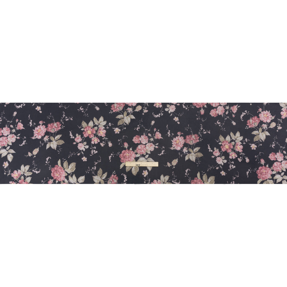 Famous Australian Designer Charcoal, Pink and Green Floral Stretch Polyester Jersey Full