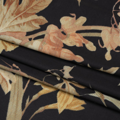 Famous Australian Designer Black and Beige Floral Stretch Polyester Jersey Folded