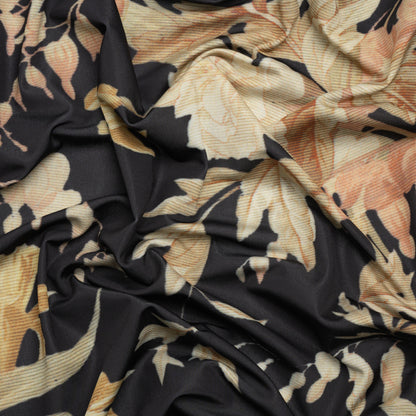 Famous Australian Designer Black and Beige Floral Stretch Polyester Jersey