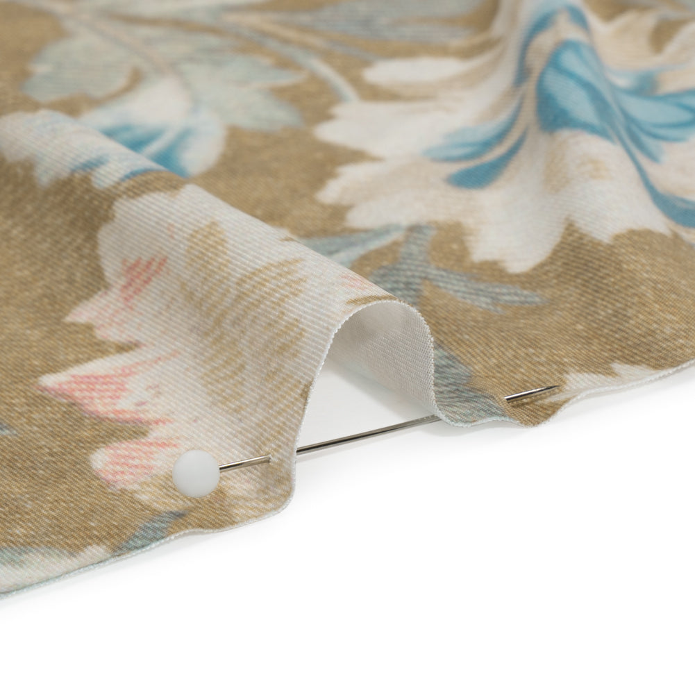 Famous Australian Designer Beige, Pink and Blue Floral Tapestry Stretch Polyester Jersey Detail