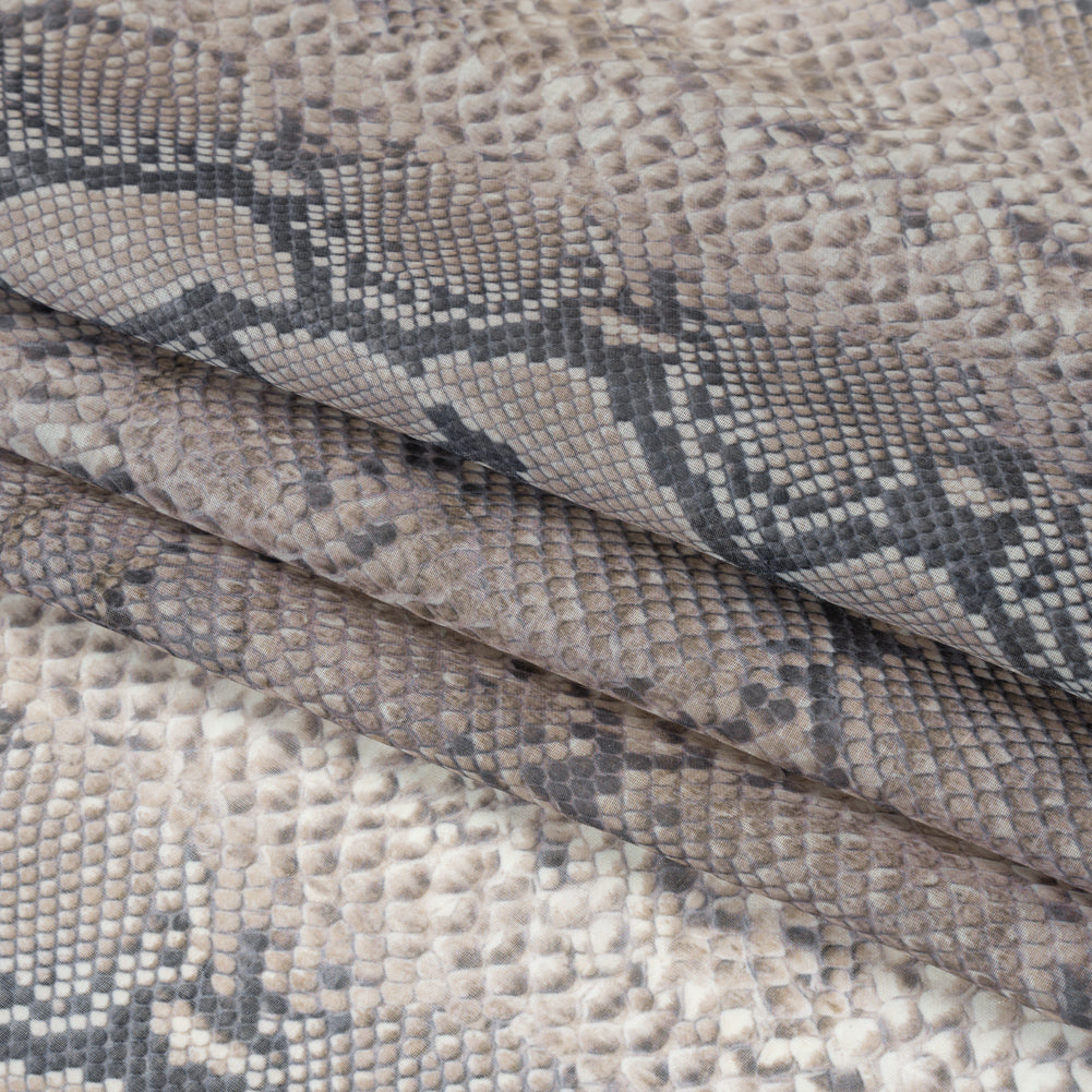 Famous Australian Designer Beige and Charcoal Snakeskin Polyester Voile Folded