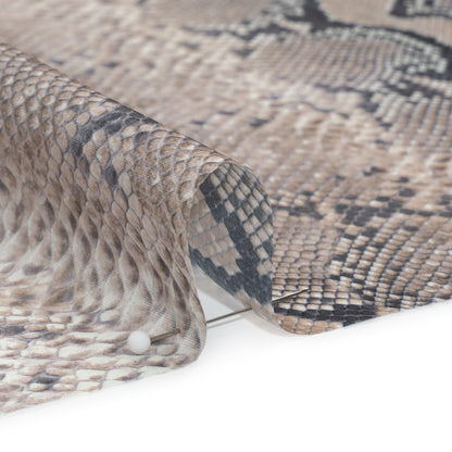 Famous Australian Designer Beige and Charcoal Snakeskin Polyester Voile Detail