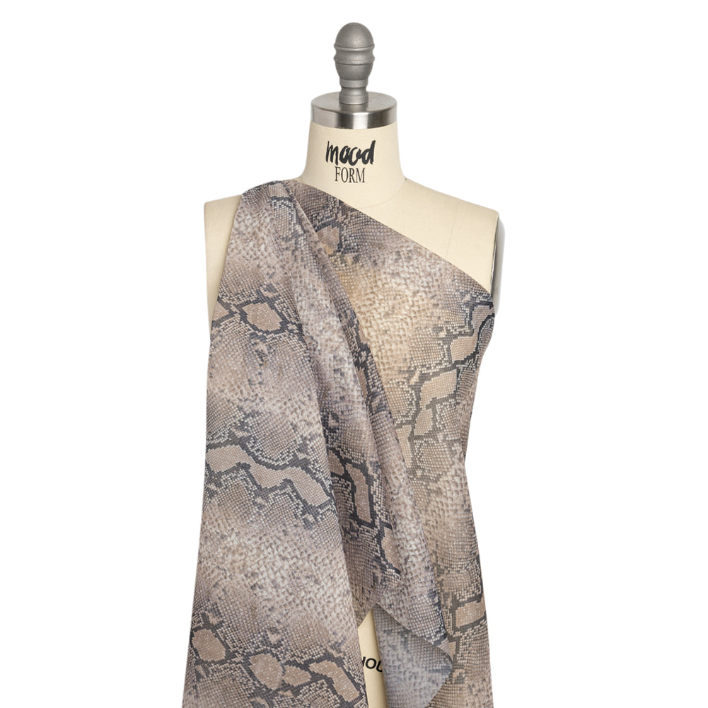 Famous Australian Designer Beige and Charcoal Snakeskin Polyester Voile Drape