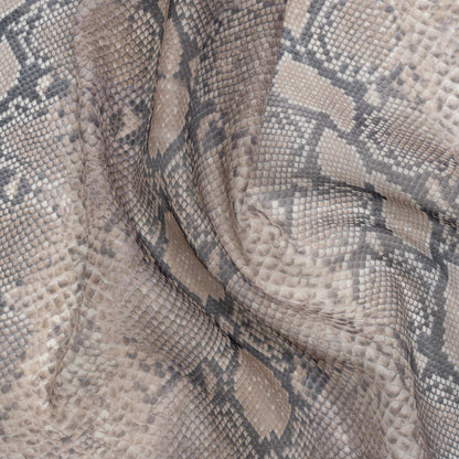Famous Australian Designer Beige and Charcoal Snakeskin Polyester Voile