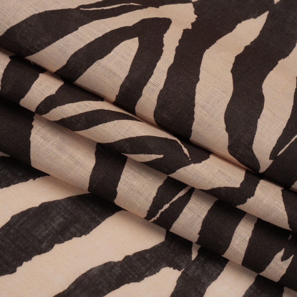 Famous Australian Designer Beige and Brown Zebra Stripes Lightweight Linen Woven Folded