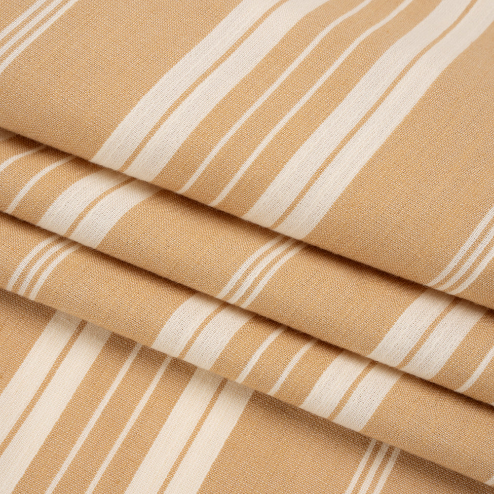 Famous Australian Designer Beige and Cream Ticking Stripes Soft Cotton and Linen Woven Folded