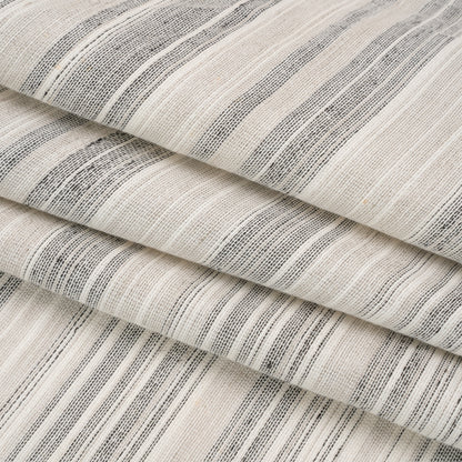 Famous Australian Designer White and Gray Barcode Stripe Linen and Cotton Woven Folded