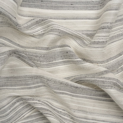 Famous Australian Designer White and Gray Barcode Stripe Linen and Cotton Woven