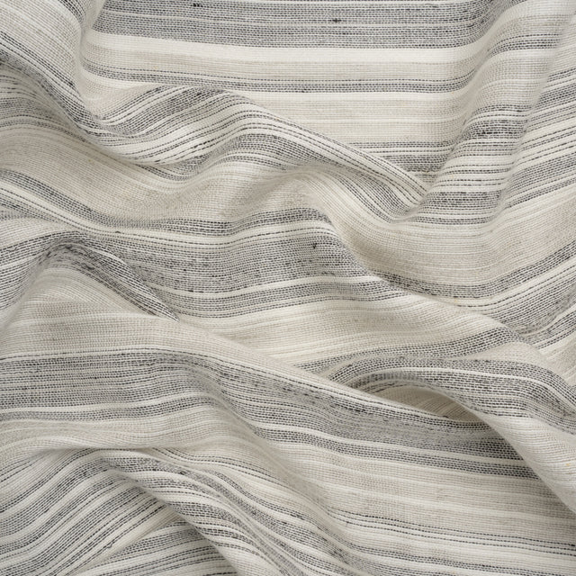Famous Australian Designer White and Gray Barcode Stripe Linen and Cotton Woven