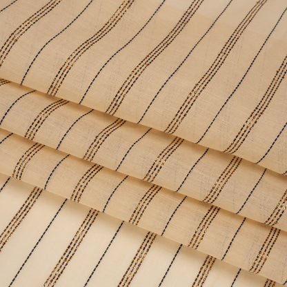 Famous Australian Designer Buff, Black and Metallic Copper Striped Cotton Voile Folded