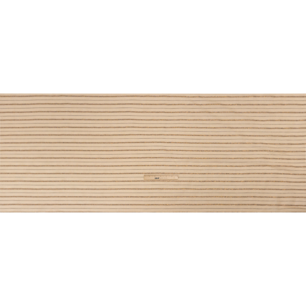 Famous Australian Designer Buff, Black and Metallic Copper Striped Cotton Voile Full