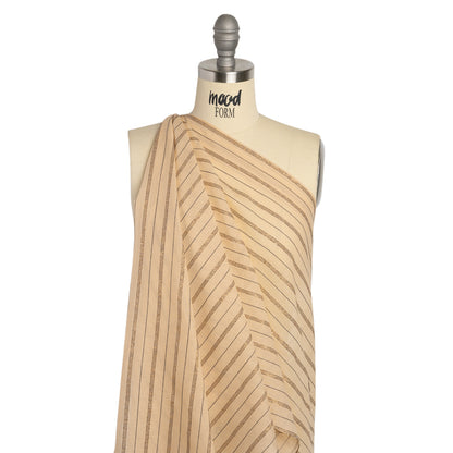Famous Australian Designer Buff, Black and Metallic Copper Striped Cotton Voile Drape