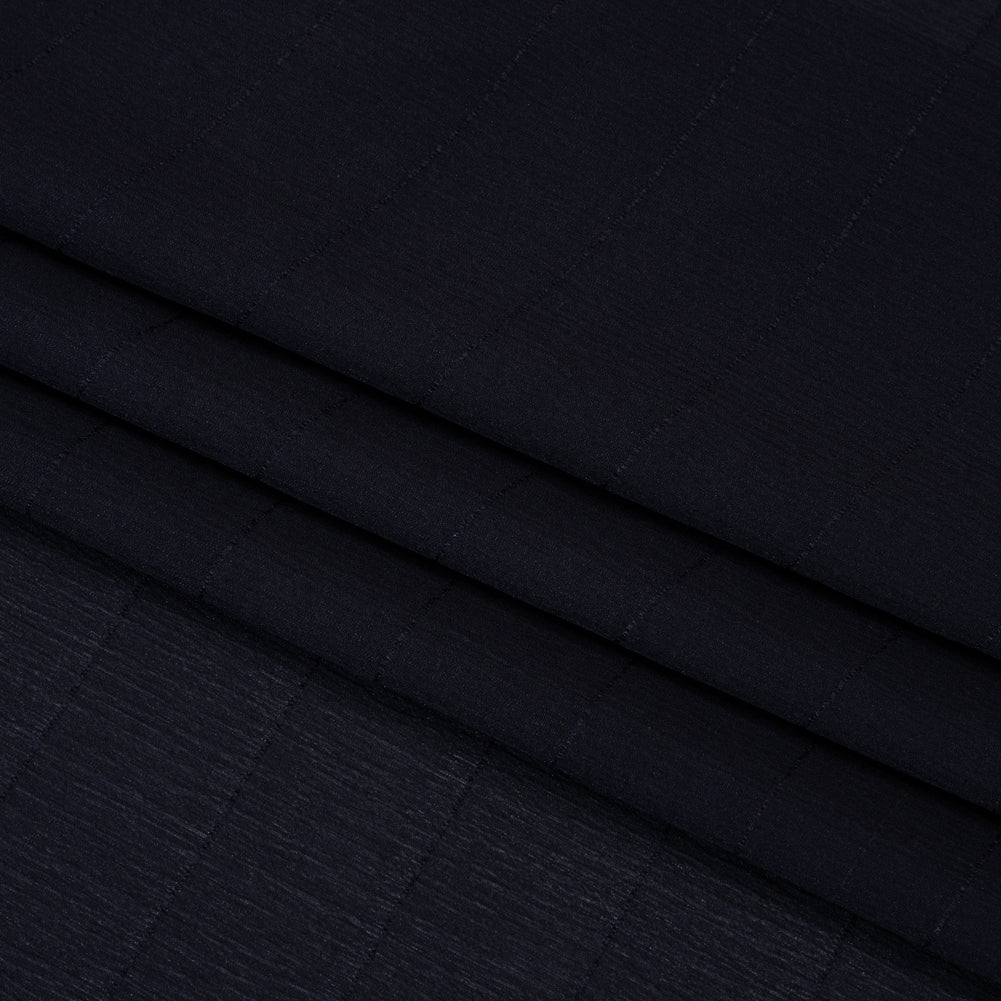 Famous Australian Designer Midnight Monochrome Pinstripes Crinkled Silk Georgette Folded