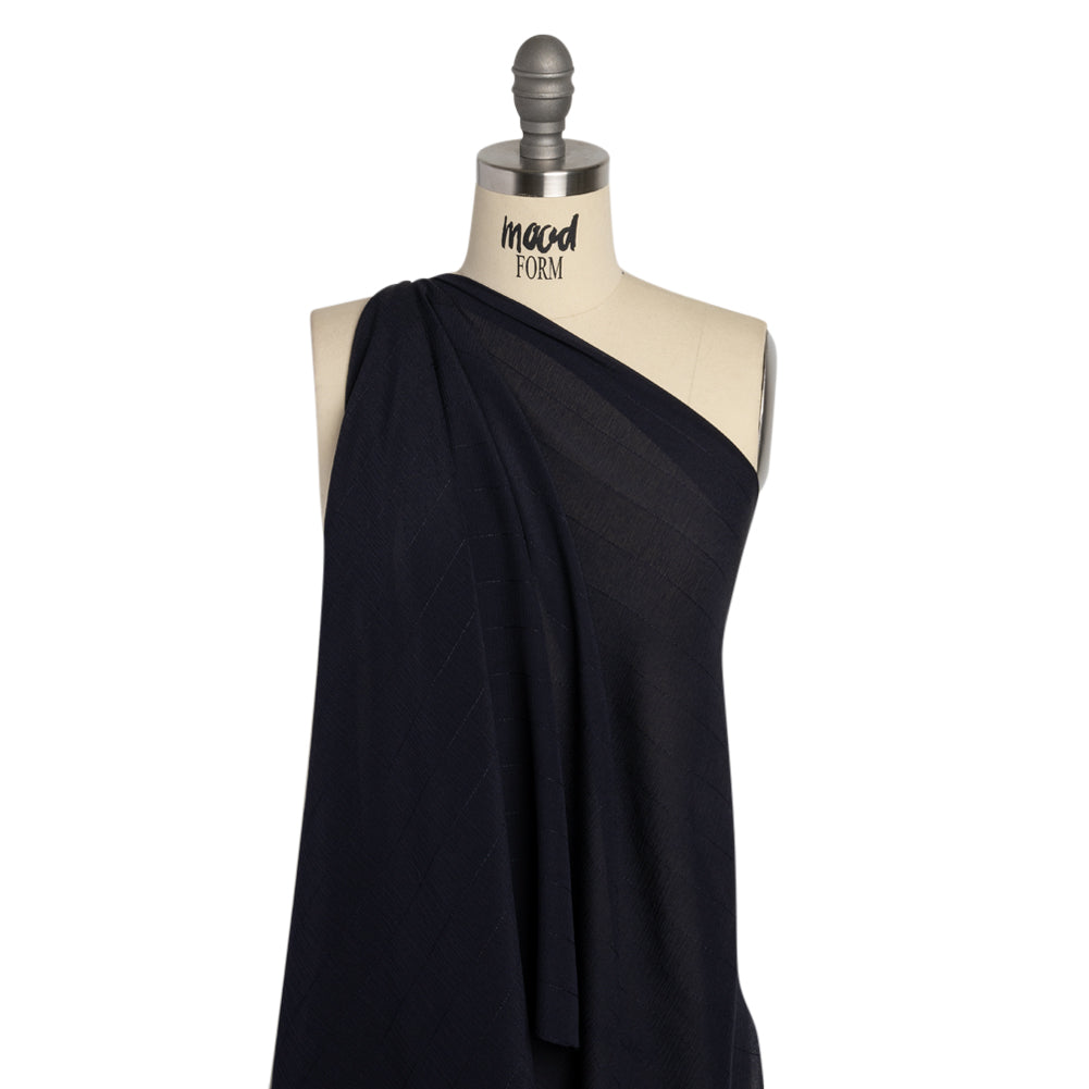 Famous Australian Designer Midnight Monochrome Pinstripes Crinkled Silk Georgette Drape
