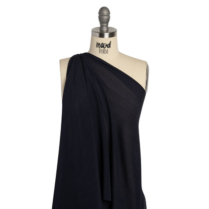 Famous Australian Designer Midnight Monochrome Pinstripes Crinkled Silk Georgette Drape