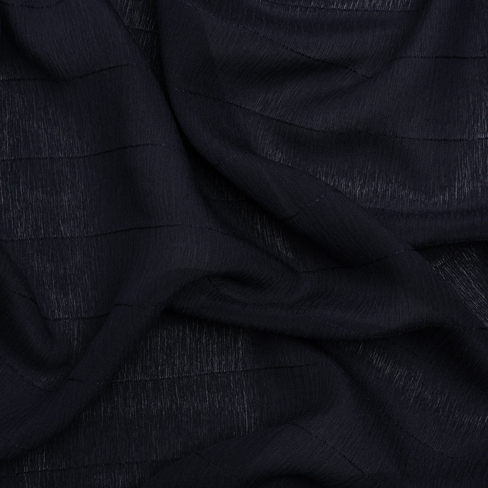 Famous Australian Designer Midnight Monochrome Pinstripes Crinkled Silk Georgette