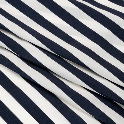 Famous Australian Designer Navy and White Striped Stretch Silk Crepe de Chine Full